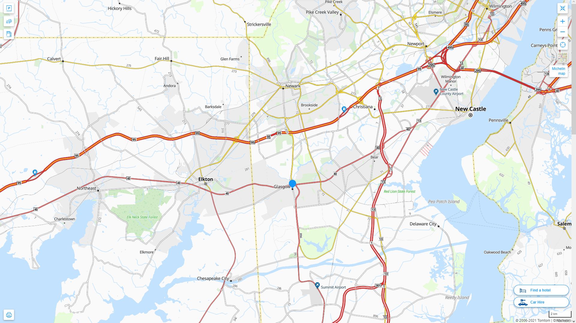 Glasgow Delaware Highway and Road Map